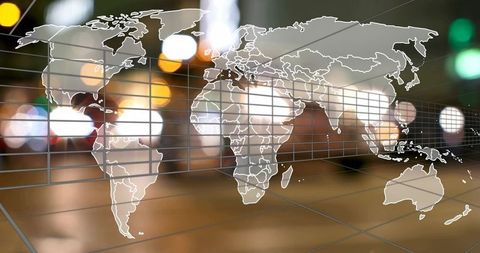 World Map Overlay With Grid System and Bokeh Effect