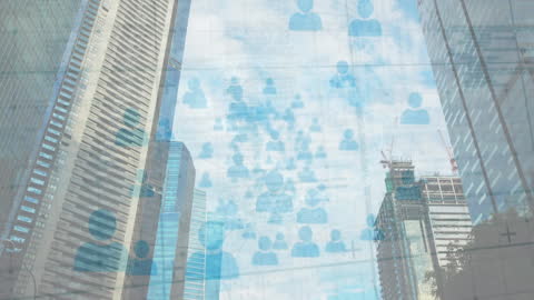 Digital Hologram of Data Processing Superimposed on City Skyscrapers