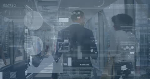 Digital Data Overlay on Walking Business Professionals