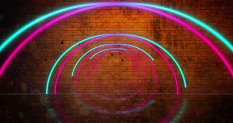 Futuristic Neon Arches in Grunge Brick Corridor - Download Free Stock Images Pikwizard.com