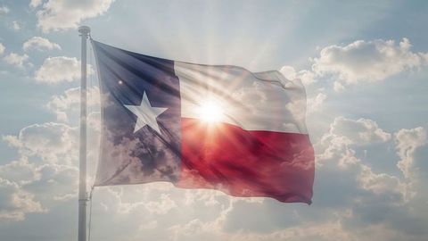 Texas State Flag Waving the Sky with Sunlight