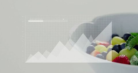 Fresh fruit bowl with data overlay for health visualization