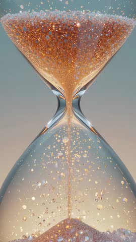 Hourglass Pouring Golden Sand and Sparkling Particles Through Narrow Neck Vertical Video