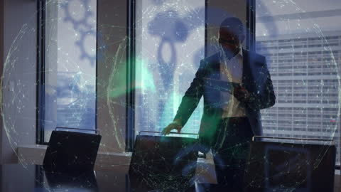 Futuristic Financial Data Interface in Business Office