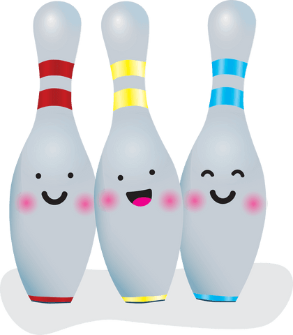 Smiling bowling pins transparent background friendly illustration