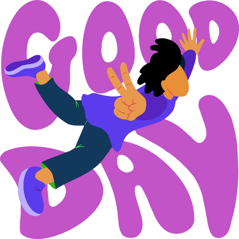 floating cartoon character amidst good day lettering on transparent background - Download Free Stock Videos Pikwizard.com