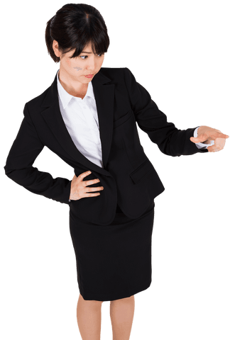 Transparent Background Serious Businesswoman Pointing in Suit
