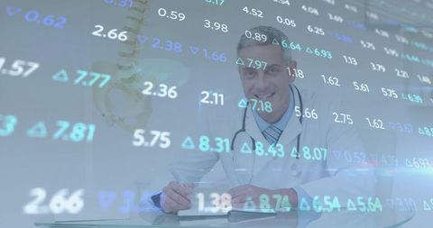 Doctor Analyzing Medical Data with Technology Interface