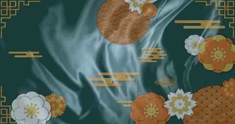 Elegant Silk Canvas with Gold Clouds and Floral Ornamentation