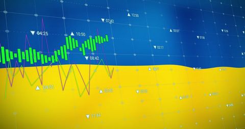 Economic Graphs on Ukraine Flag Inspiring Global Analysis - Download Free Stock Images Pikwizard.com
