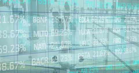 Financial Data Visualization Overlaid on Business Travelers at Airport - Download Free Stock Images Pikwizard.com