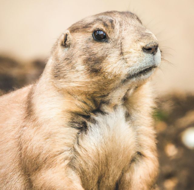Image of close up of prairie dog on brown background. Animals, wildlife and nature concept.