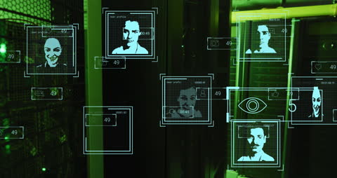 Digital Profile Icons Floating in Techno Server Room