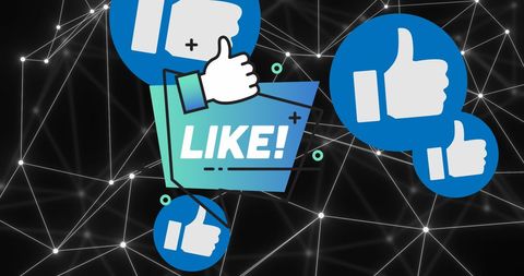 Social media thumbs up concept with digital network background