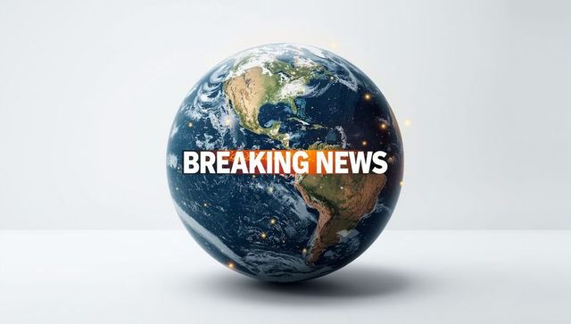 Breaking news banner on floating globe with glowing network nodes