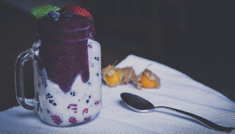 Refreshing berry smoothie with yogurt and fresh fruits