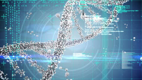 Digital DNA Strand Overlay with Data Charts