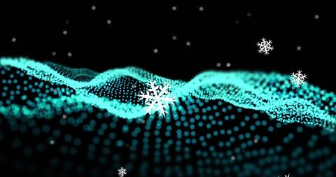 Digital Snowflakes with Glowing Neon Wave Background