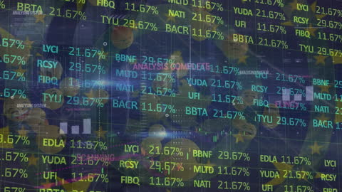 Global Financial Data Animated over Emoticons and European Union Flag