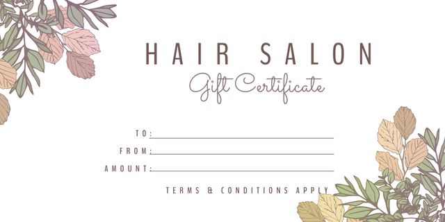 This elegant floral hair salon gift certificate template is perfect for promoting beauty services and attracting clients. Featuring a stylish and modern design with pastel colors and greenery, it is customizable to suit various requirements. Ideal for salons, spas, and wellness centers looking to offer attractive and appealing promotions.