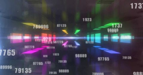 Futuristic Data Tunnel with Streaming Neon Numbers and Light