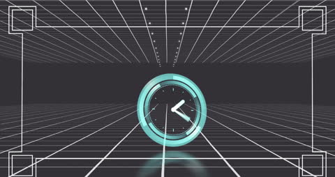 Futuristic Clock Animation in Digital Space