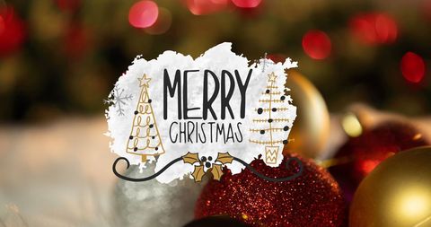 Merry Christmas Festive Text Overlay with Baubles and Bokeh Light Flares - Download Free Stock Images Pikwizard.com