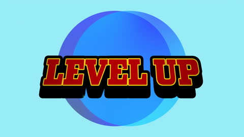 Animated Level Up Text on Blue Background