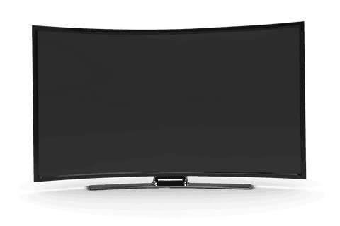 Modern curved tv display with copy space on transparent background