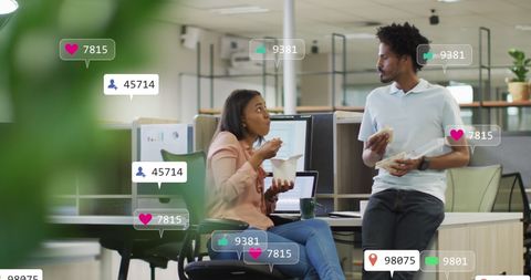 Diverse Colleagues Interacting with Social Media Integration