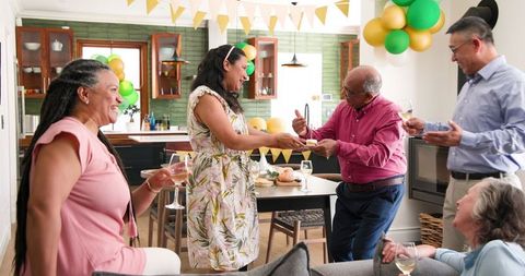 Happy Gathering of Seniors Celebrating Birthday Together