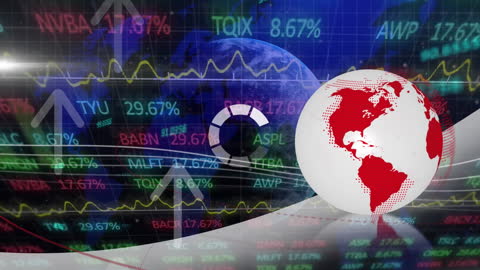 Globe Among Financial Data and COVID Overlay Indicative of Global Trade Challenges