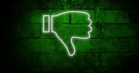 Neon Thumbs Down Icon Glowing on Grunge Brick Wall Digitally - Download Free Stock Images Pikwizard.com