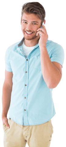 Handsome Young Man Smiling While on Phone Call Transparent Background
