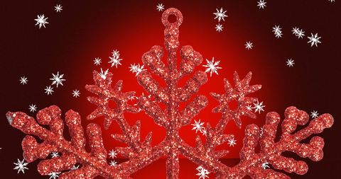 Glittering Snowflake Ornament with Falling Snow on Red - Download Free Stock Images Pikwizard.com