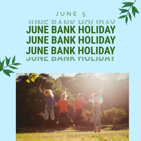 Friends Joyfully Jumping for June Bank Holiday Celebration - Download Free Stock Templates Pikwizard.com