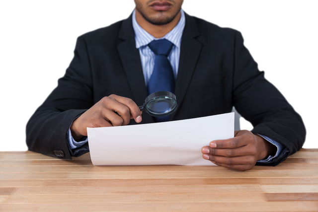 Midsection Transparent Businessman Examining Document with Magnifying Glass - Download Free Stock Videos Pikwizard.com