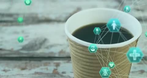 Futuristic Cup Display Shows Animated Health Data Interactions