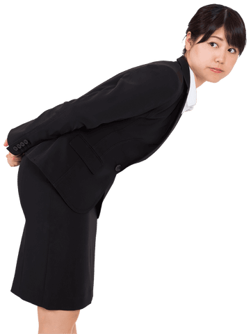 Asian Businesswoman Leaning and Looking Confident, Transparent Background