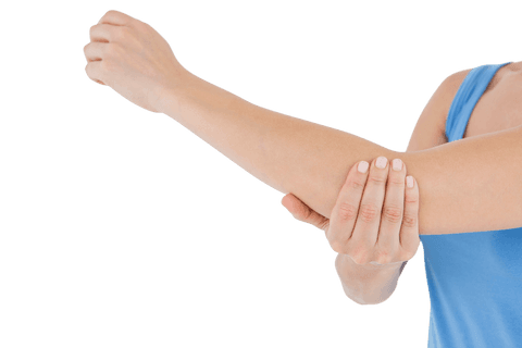 woman gently massaging painful elbow on white transparent background - Download Free Stock Videos Pikwizard.com