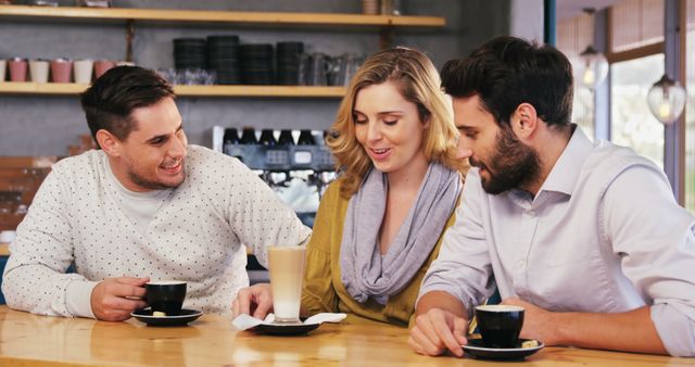 Friends Socializing at Cozy Cafe Table with Coffee - Download Free Stock Images Pikwizard.com