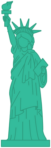 Iconic statue of liberty silhouette on transparent background