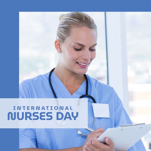 Caucasian Female Nurse Celebrating International Nurses Day - Download Free Stock Templates Pikwizard.com