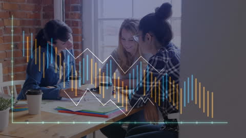 Team Collaborating on Financial Data Analysis with Graph Overlays