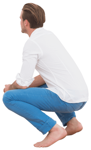 back view of man crouching in white shirt isolated on transparent background - Download Free Stock Videos Pikwizard.com