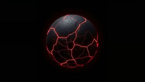 Futuristic sphere with cracks and glowing red fissures