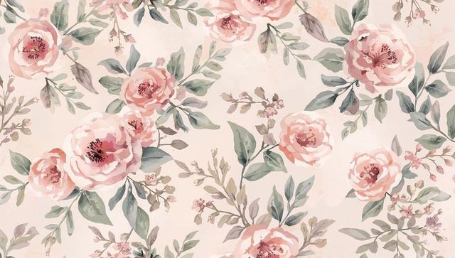 Blush watercolor rose seamless pattern featuring handpainted vintage floral and leaves