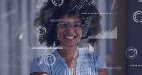 African American Woman Analyzing Digital Data Metrics
