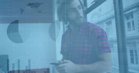 Businessman Analyzing Data Visualizations with Smartphone