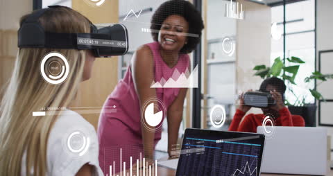 Diverse Professionals Analyzing Financial Data with Virtual Reality